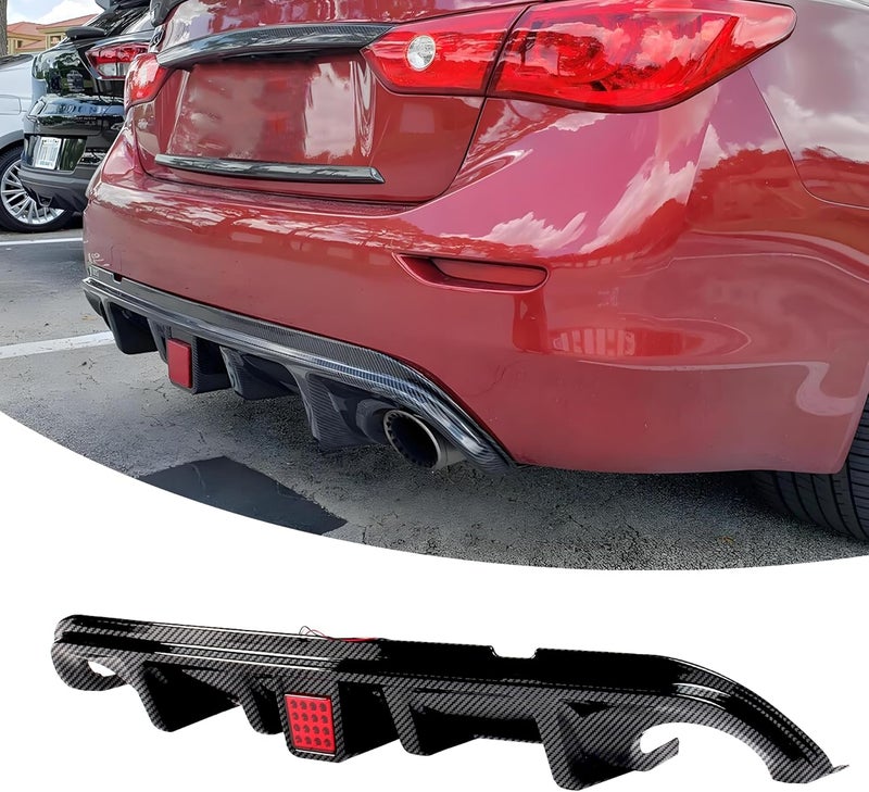 NeespoC Rear Diffuser with Light Fit for Infiniti Q50 2014 2015 2016 2017, Add-on Body Kit Rear Bumper Lower Lip Splitter Exterior Accessories (Carbon Fiber Style) - Image 1